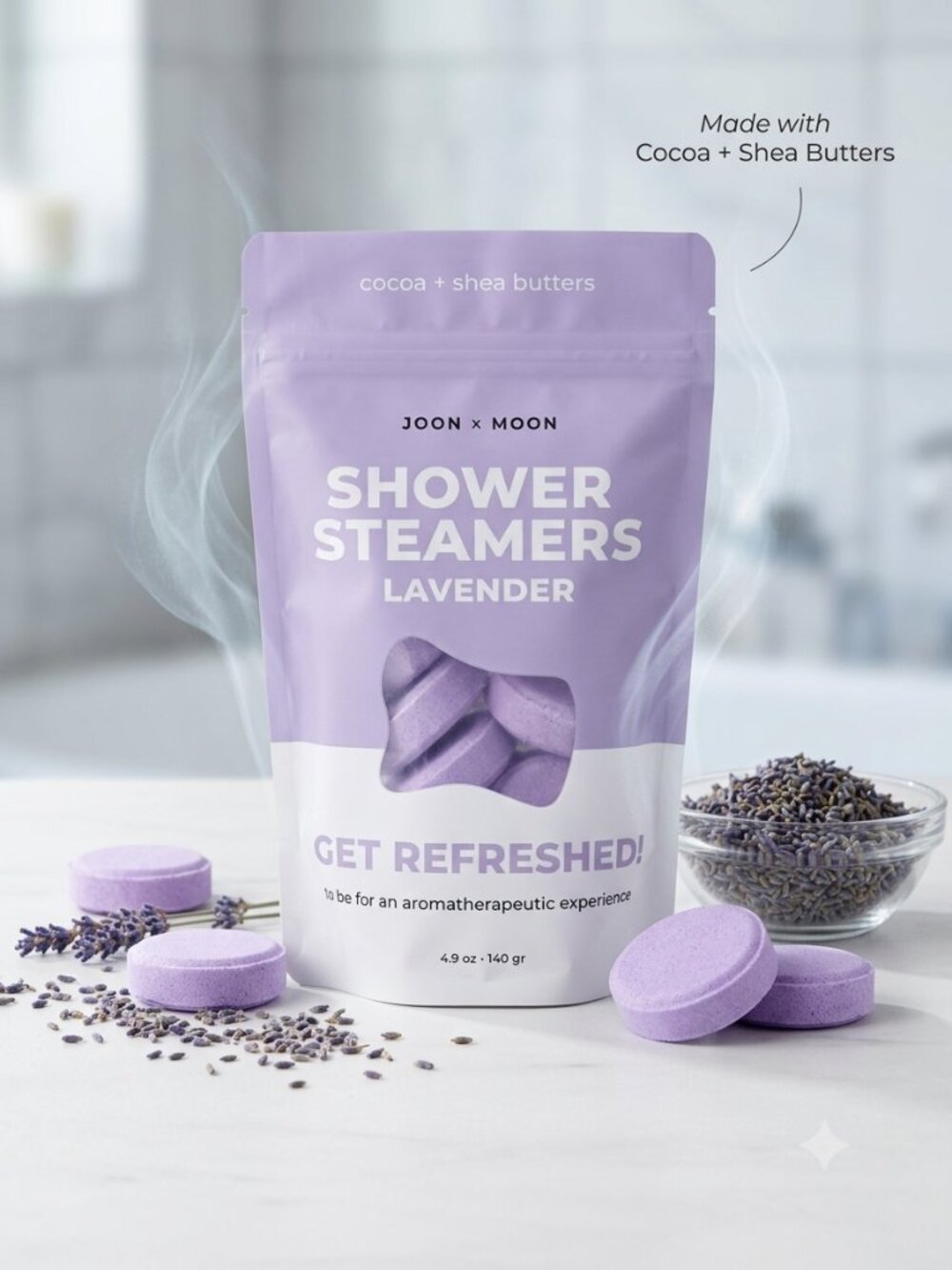 Joon x Moon Lavender Shower Steamers Cocoa + Shea Butters 7 Tablets 4.9 oz New